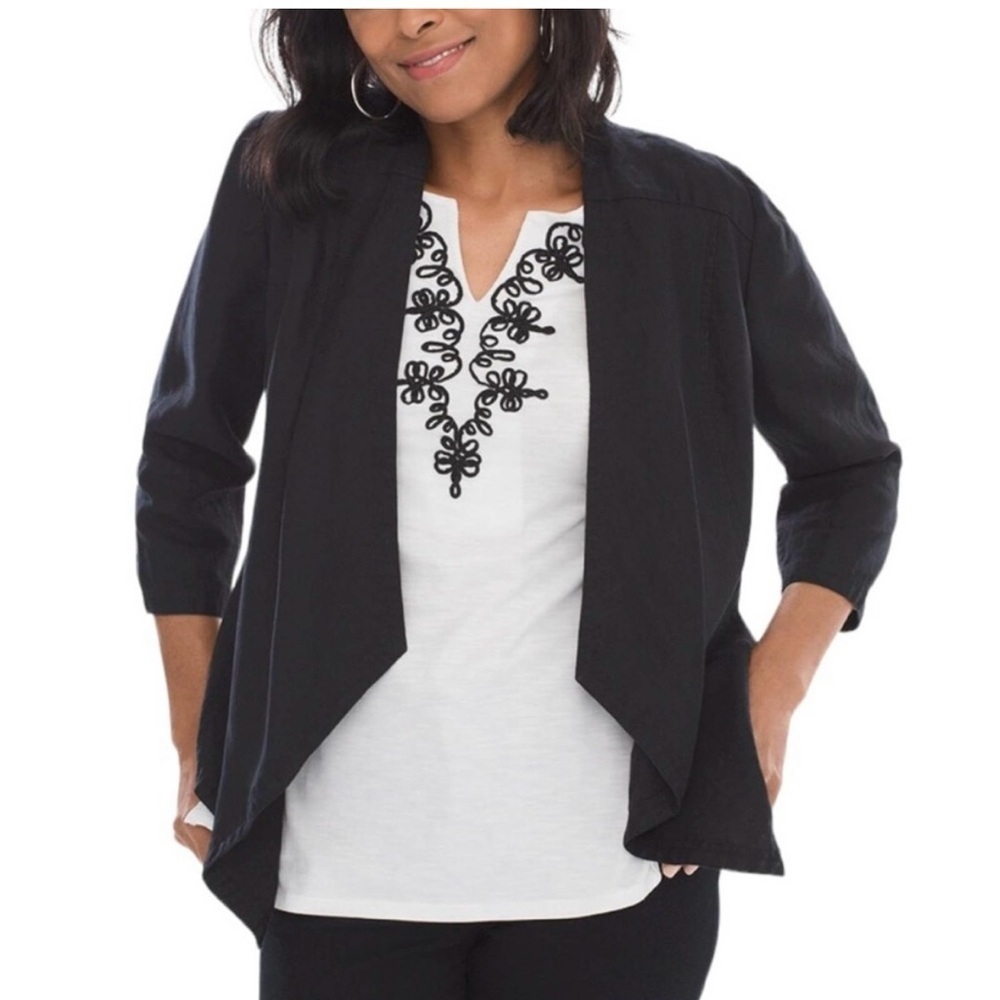 Chicos‎ Linen Drape Jacket Black Lagenlook Office Career Spring Easter Church